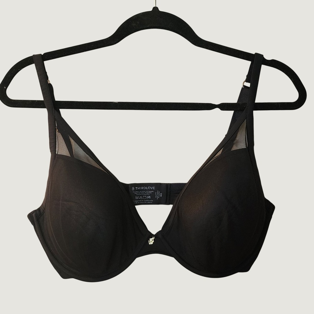 ThirdLove 24/7 Classic Contour Plunge Bra 36E Black Excellent Underwire Mesh